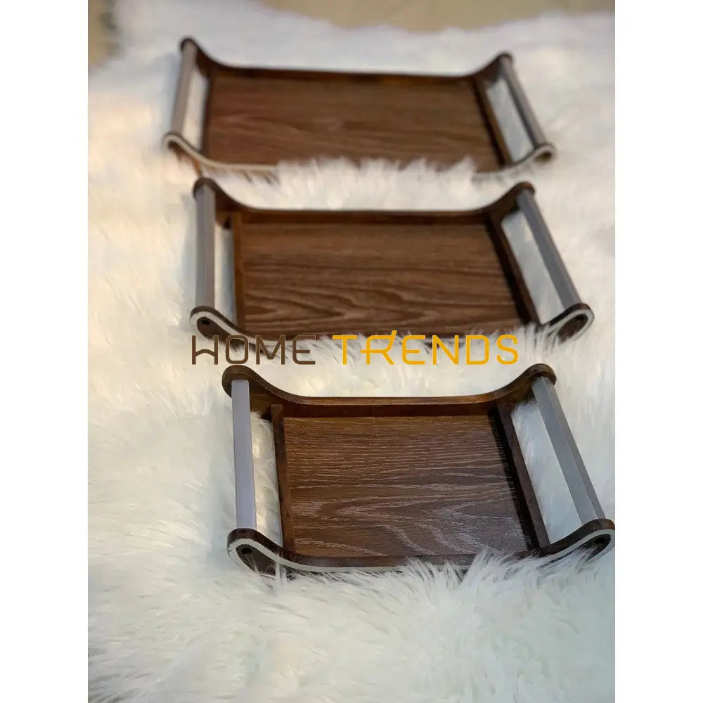 Dark Brown Plain Design Tray Set Of 3 Serving Trays