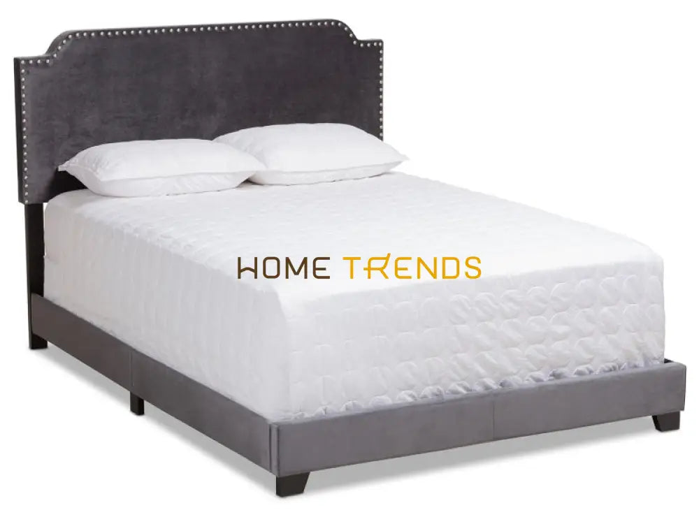 Dark Gray Velvet Upholstered Bed