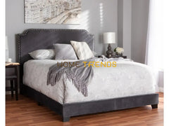 Dark Gray Velvet Upholstered Bed