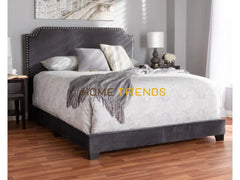 Dark Gray Velvet Upholstered Bed