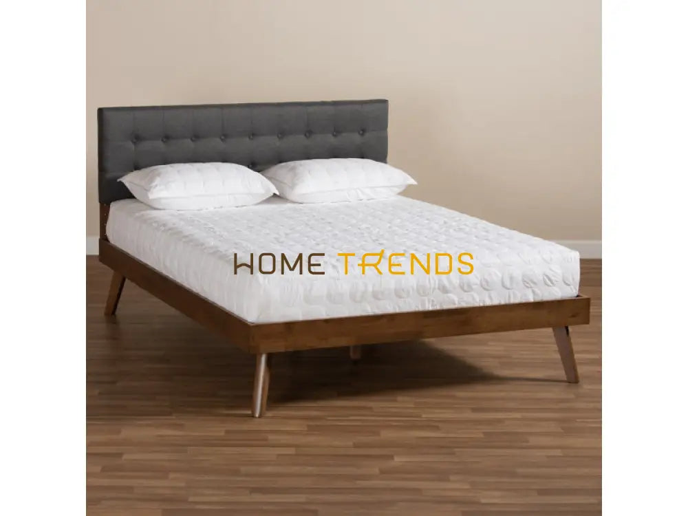Devan Mid-Century Charcoal Upholstered Wood Platform Bed