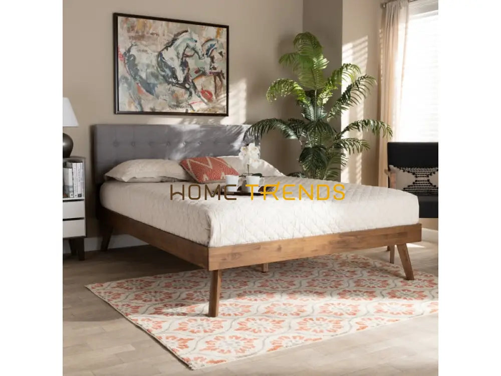 Devan Mid-Century Gray Upholstered Platform Bed