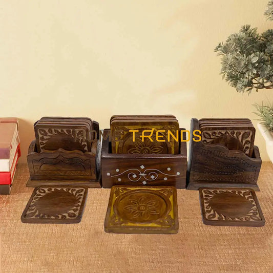 Floral Design Wooden Coaster Tea Mat Coasters