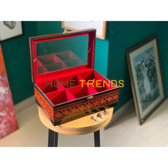 Glass Top Rectangular Red And Black Naqshi Jewellery Box Jewelry Boxes