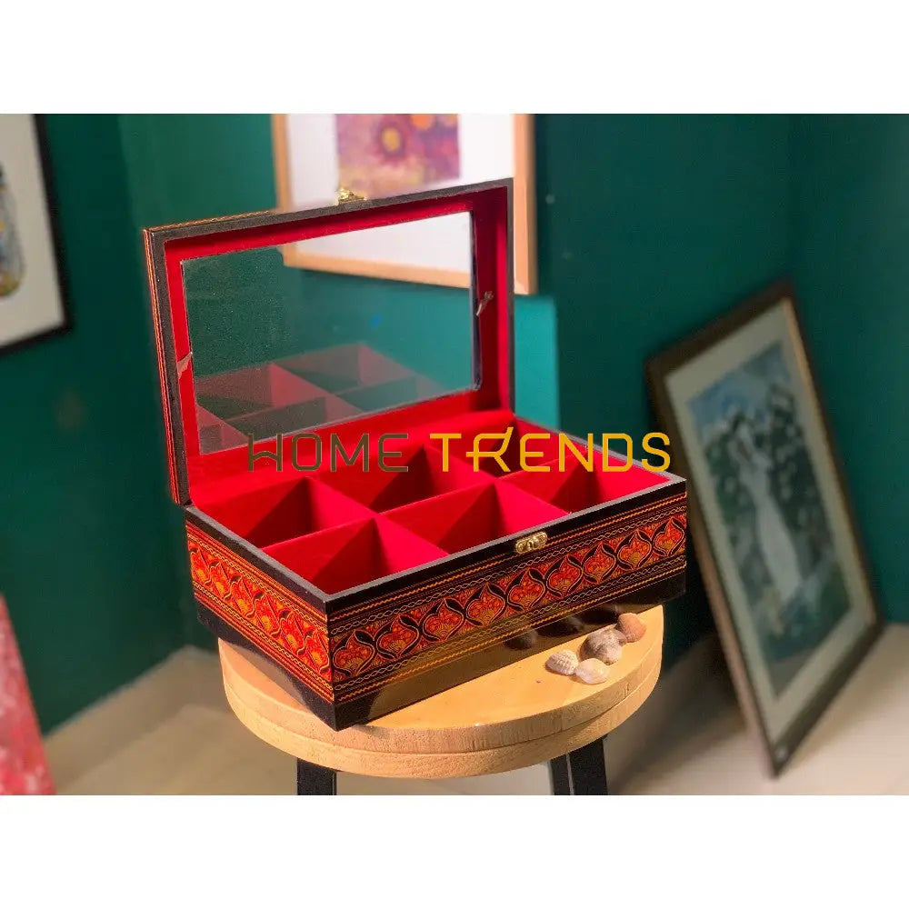 Glass Top Rectangular Red And Black Naqshi Jewellery Box Jewelry Boxes