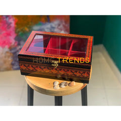 Glass Top Rectangular Red And Black Naqshi Jewellery Box Jewelry Boxes