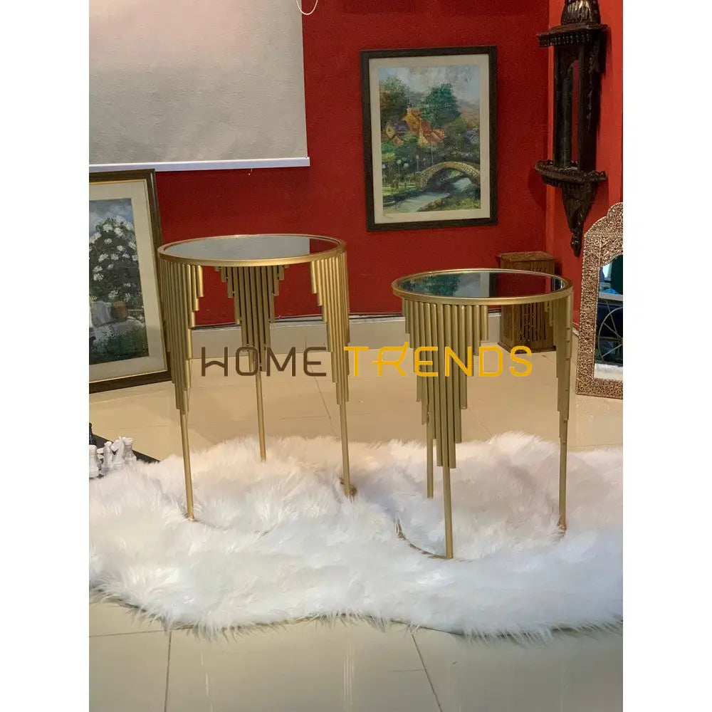Gold Bars Round Accent Tables Set Of 2