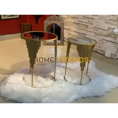 Gold Bars Round Accent Tables Set Of 2