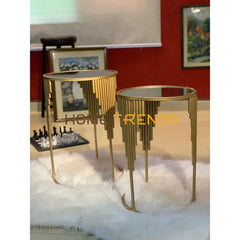 Gold Bars Round Accent Tables Set Of 2