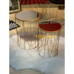 Gold Mirror Top Lined Accent Tables Set Of 2