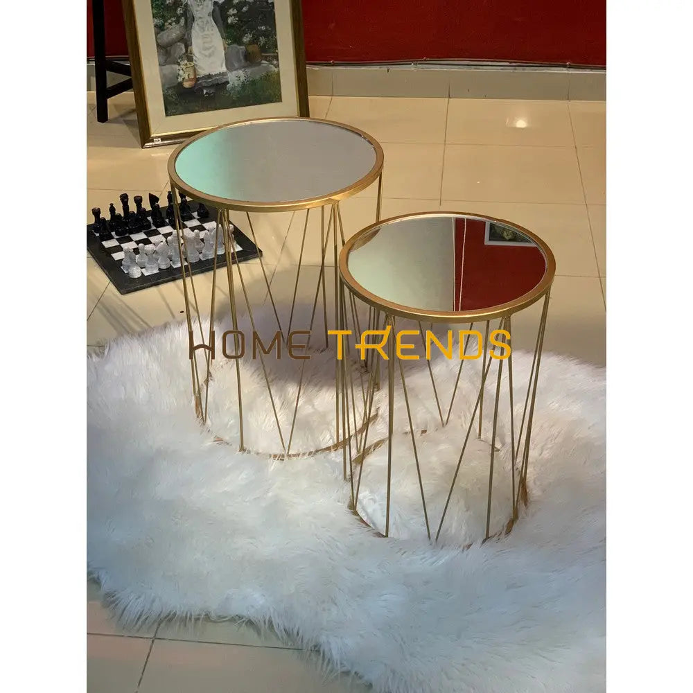 Gold Mirror Top Lined Accent Tables Set Of 2