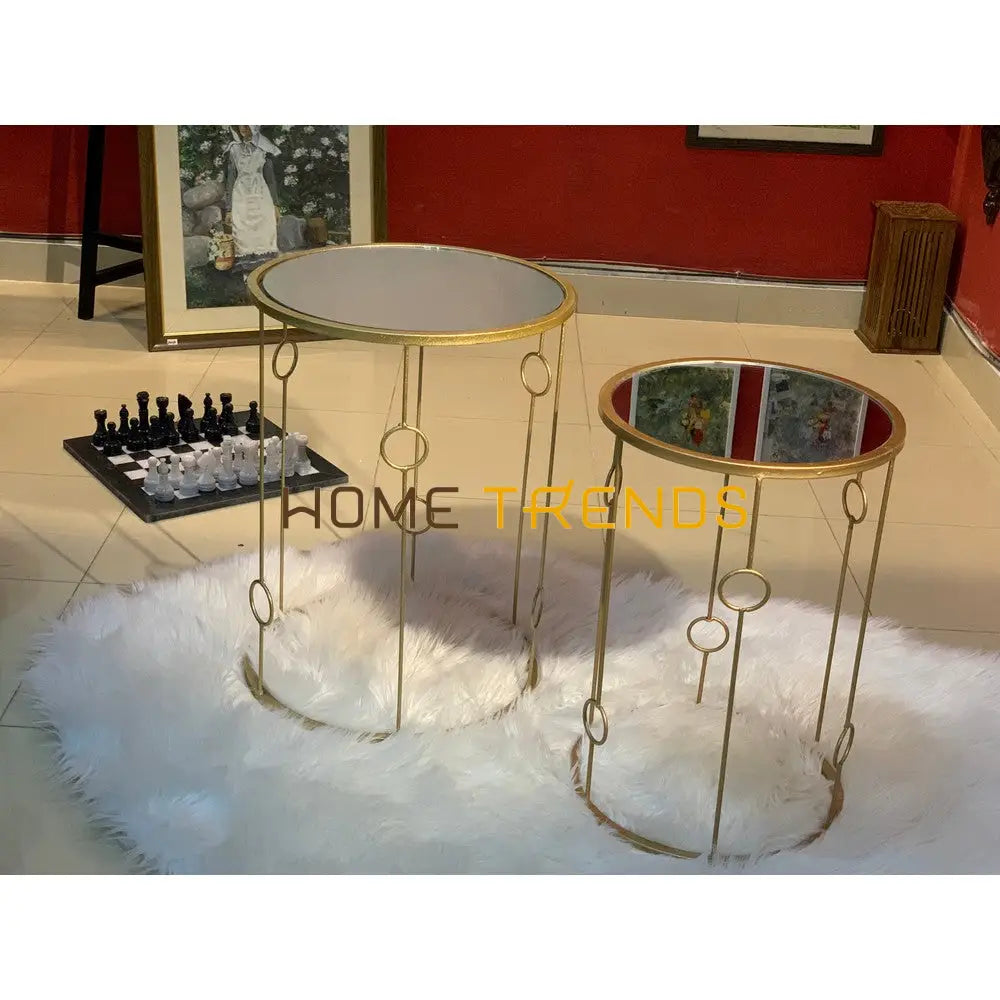 Gold Mirror Top Round Accent Tables Set Of 2