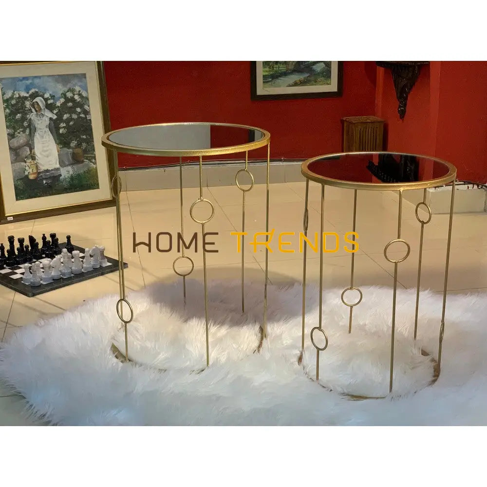 Gold Mirror Top Round Accent Tables Set Of 2