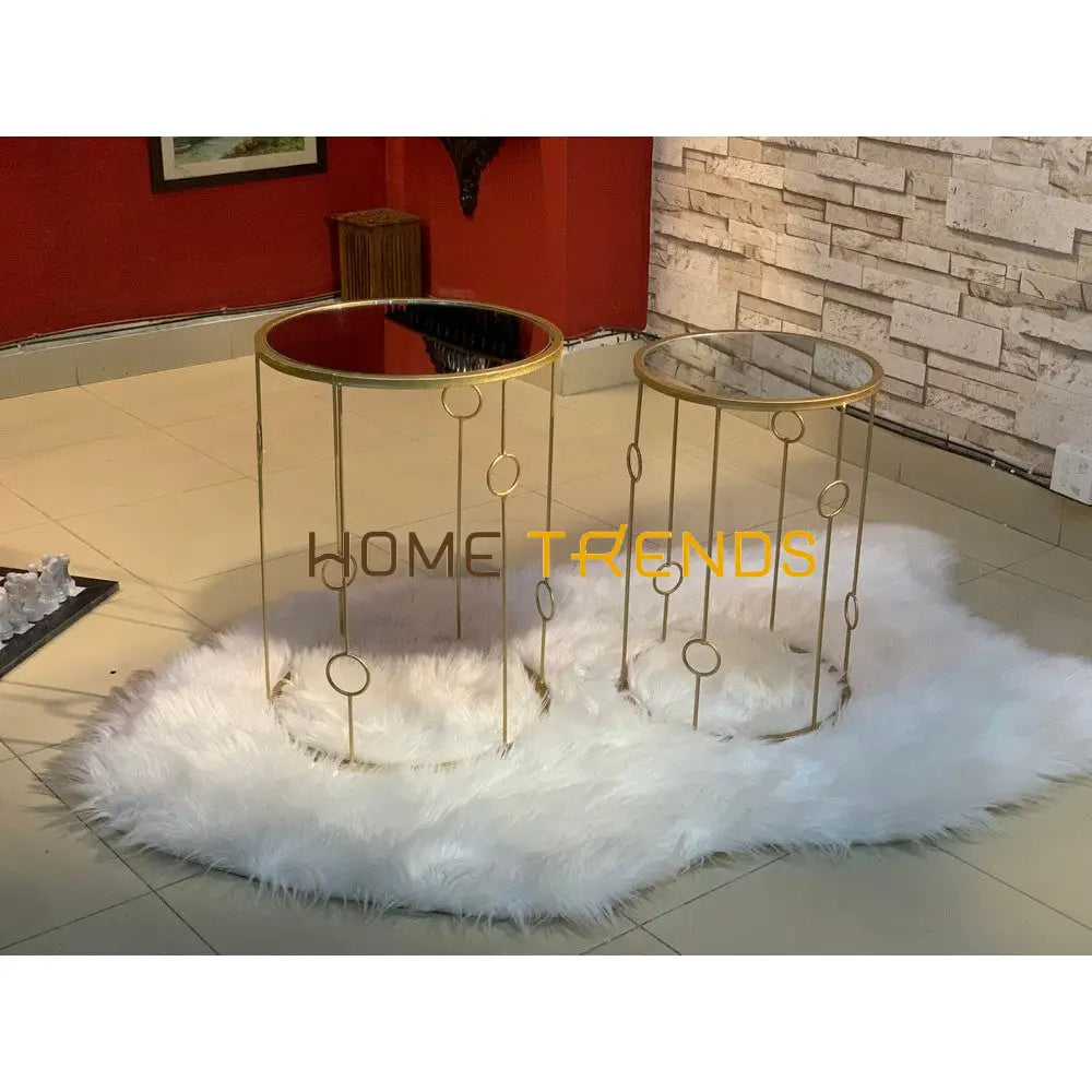 Gold Mirror Top Round Accent Tables Set Of 2