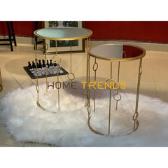 Gold Mirror Top Round Accent Tables Set Of 2