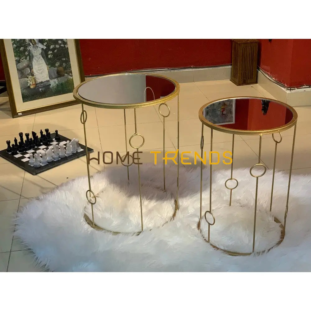 Gold Mirror Top Round Accent Tables Set Of 2