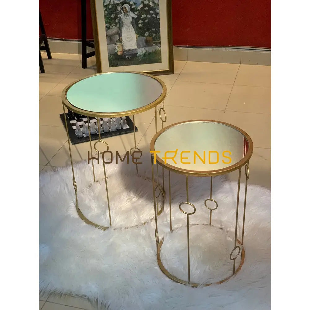 Gold Mirror Top Round Accent Tables Set Of 2