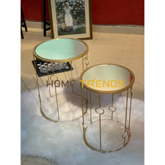 Gold Mirror Top Round Accent Tables Set Of 2