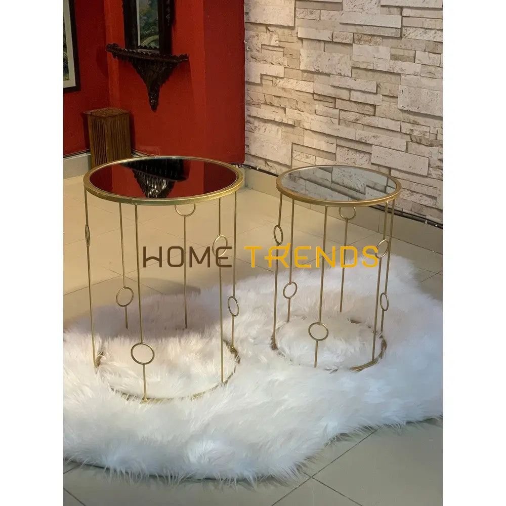 Gold Mirror Top Round Accent Tables Set Of 2