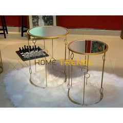Gold Mirror Top Round Accent Tables Set Of 2