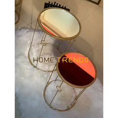 Gold Mirror Top Round Accent Tables Set Of 2