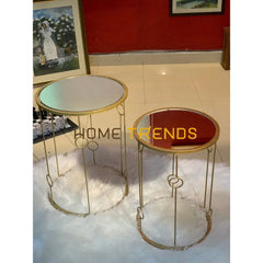 Gold Mirror Top Round Accent Tables Set Of 2