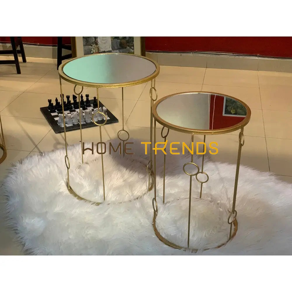 Gold Mirror Top Round Accent Tables Set Of 2