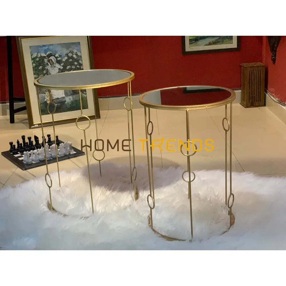 Gold Mirror Top Round Accent Tables Set Of 2