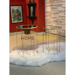 Gold Mirror Top Round Accent Tables Set Of 2