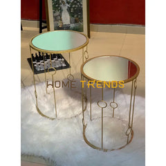Gold Mirror Top Round Accent Tables Set Of 2
