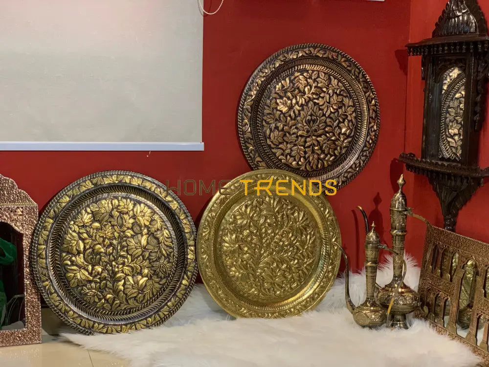 Golden Brass Decorative 24 Floral Wall Plate Decors