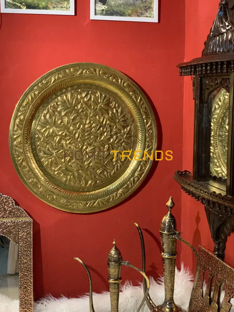 Golden Brass Decorative 24 Floral Wall Plate Decors