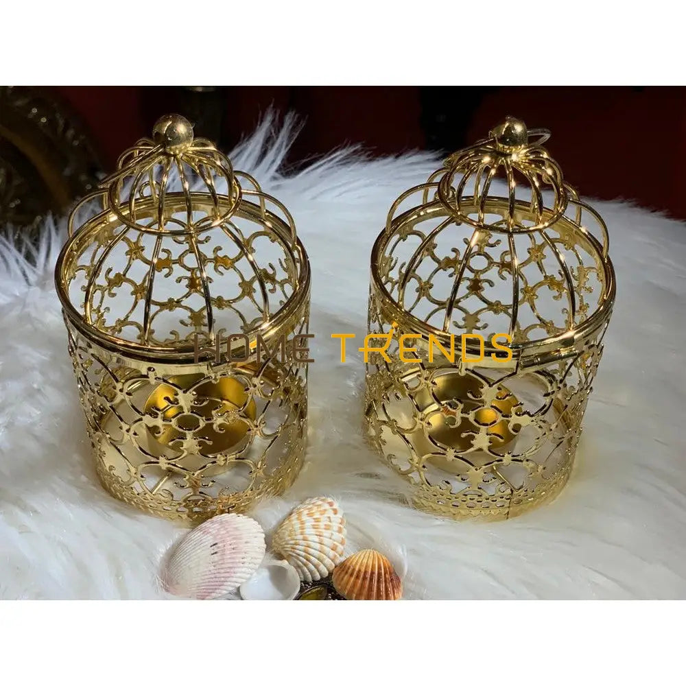Golden Cage Candle Holder Stands
