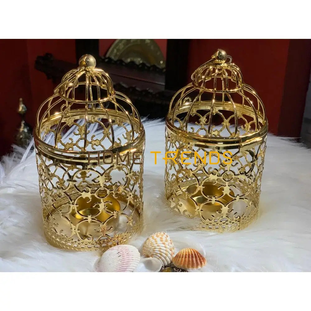 Golden Cage Candle Holder Stands