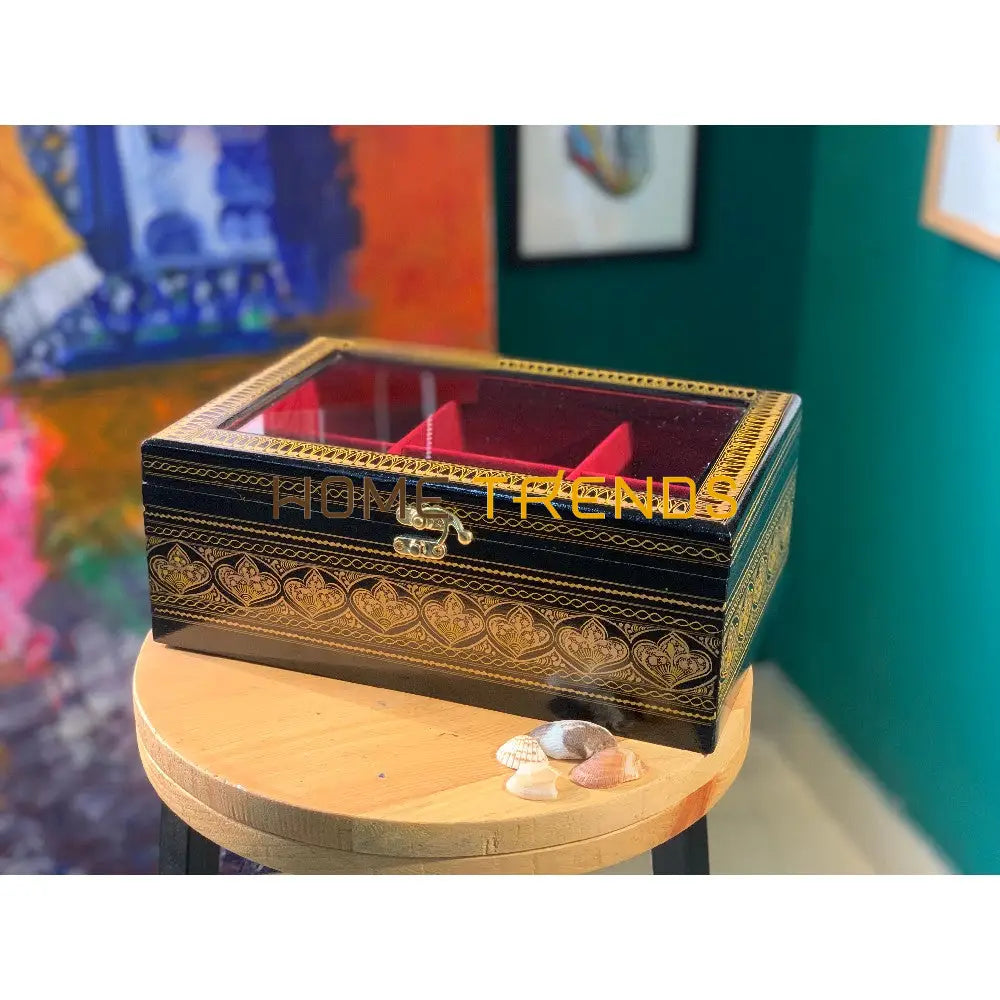 Golden Glass Top Nakshi Jewelry Box Boxes