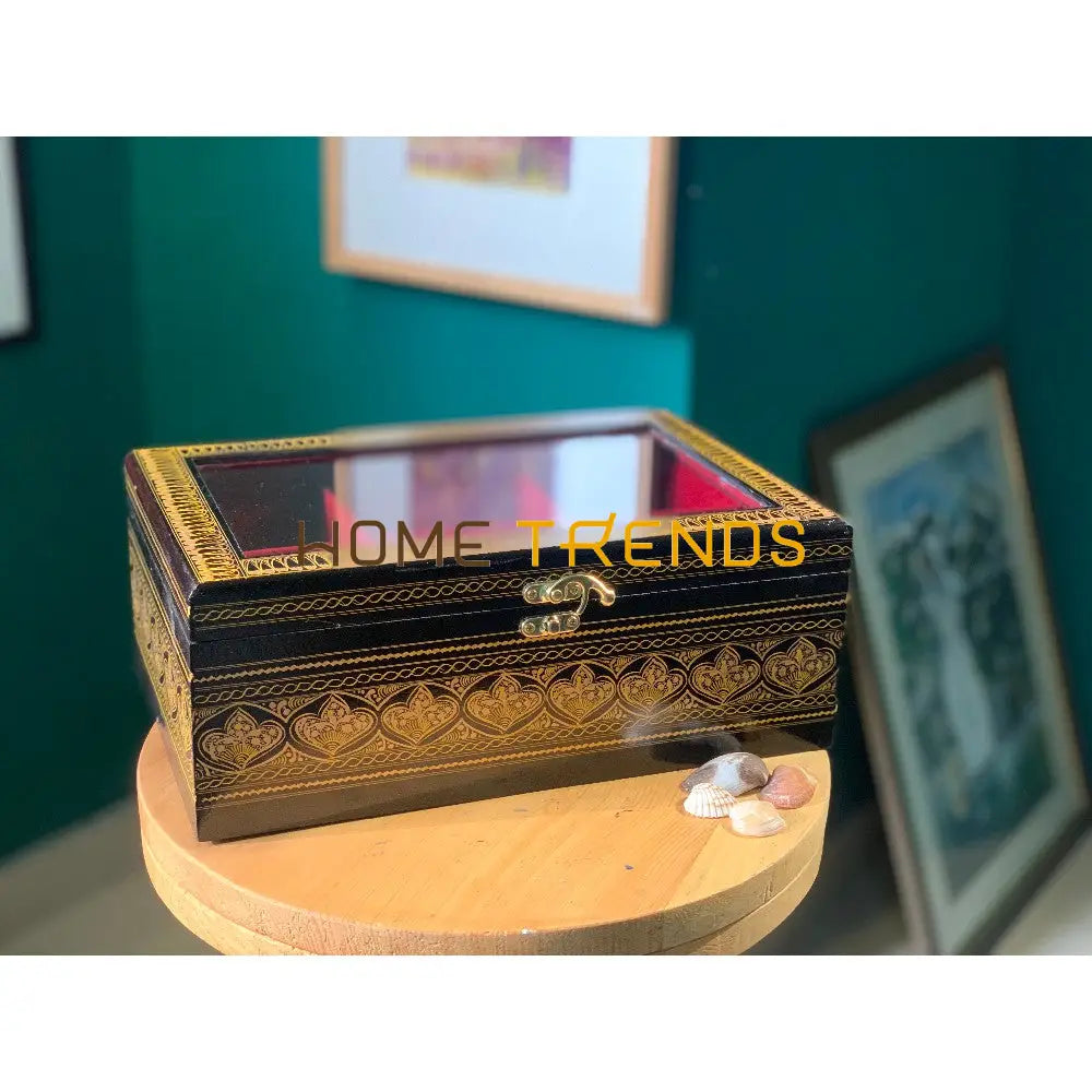 Golden Glass Top Nakshi Jewelry Box Boxes