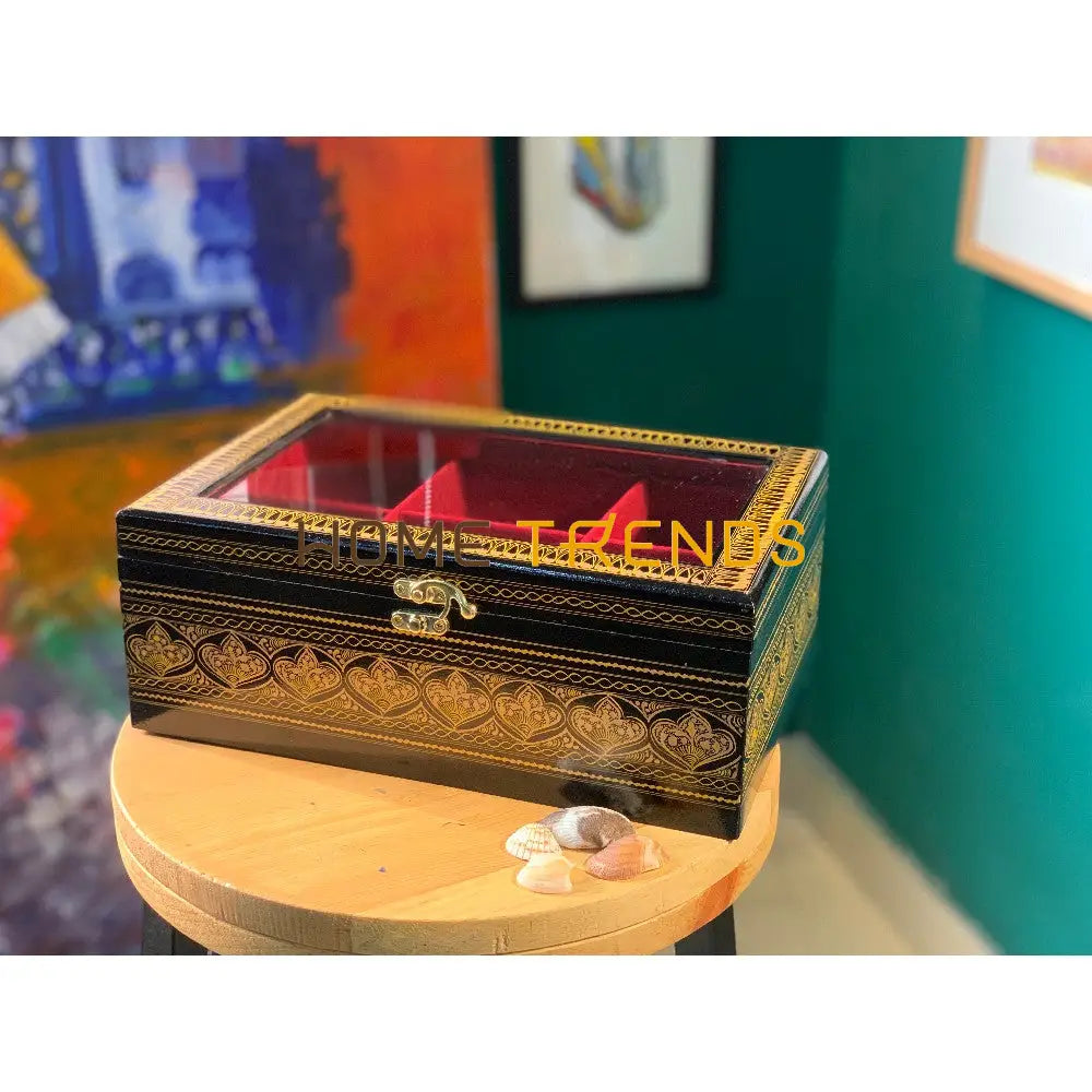 Golden Glass Top Nakshi Jewelry Box Boxes
