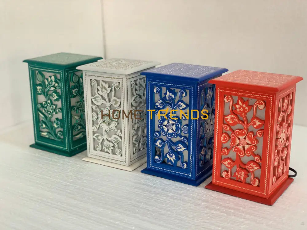 Green And White Flower Wooden Lamp Lamps