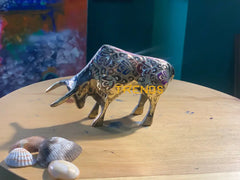 Handcrafted Black And Golden Brass Bull Sculptures & Monuments