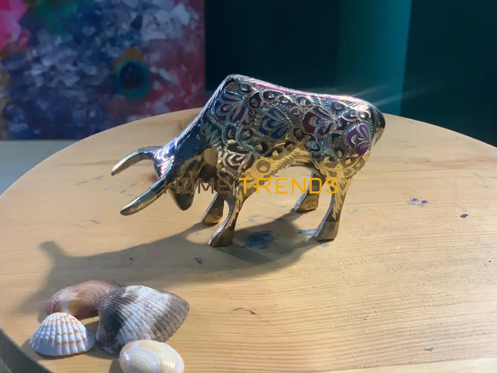 Handcrafted Black And Golden Brass Bull Sculptures & Monuments