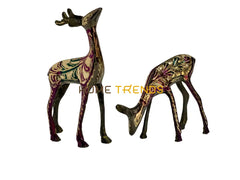 Handcrafted Brass 5 Gazing Deer Sculptures & Monuments