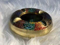 Handcrafted Brass Floral Design Red And Green Ashtrey Ashtrays