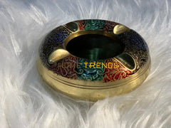 Handcrafted Brass Floral Design Red And Green Ashtrey Ashtrays