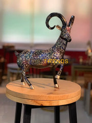 Handcrafted Brass Multicolor Floral Design Large Markhor (Ibex) Sculptures & Monuments