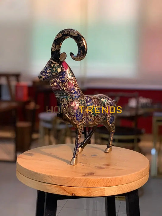 Handcrafted Brass Multicolor Floral Design Medium Markhor (Ibex) Sculptures & Monuments