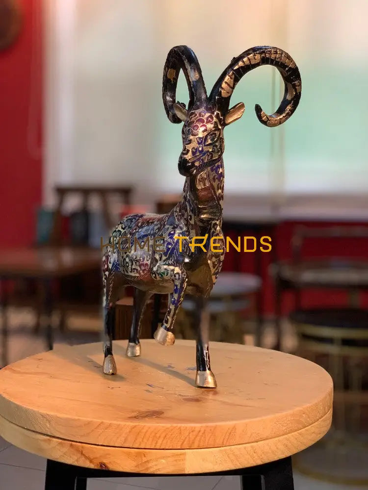 Handcrafted Brass Multicolor Floral Design Medium Markhor (Ibex) Sculptures & Monuments
