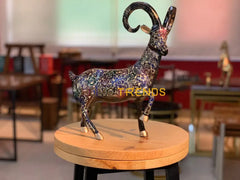 Handcrafted Brass Multicolor Floral Design Small Markhor (Ibex) Sculptures & Monuments