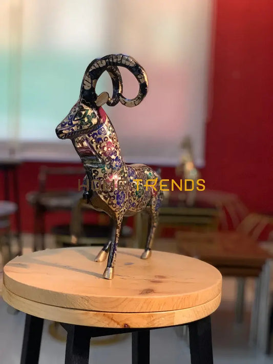 Handcrafted Brass Multicolor Floral Design Small Markhor (Ibex) Sculptures & Monuments