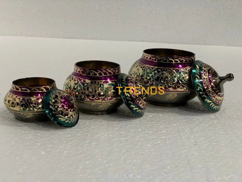 Handcrafted Brass Purple Qulfi Set Miscellaneous Decor