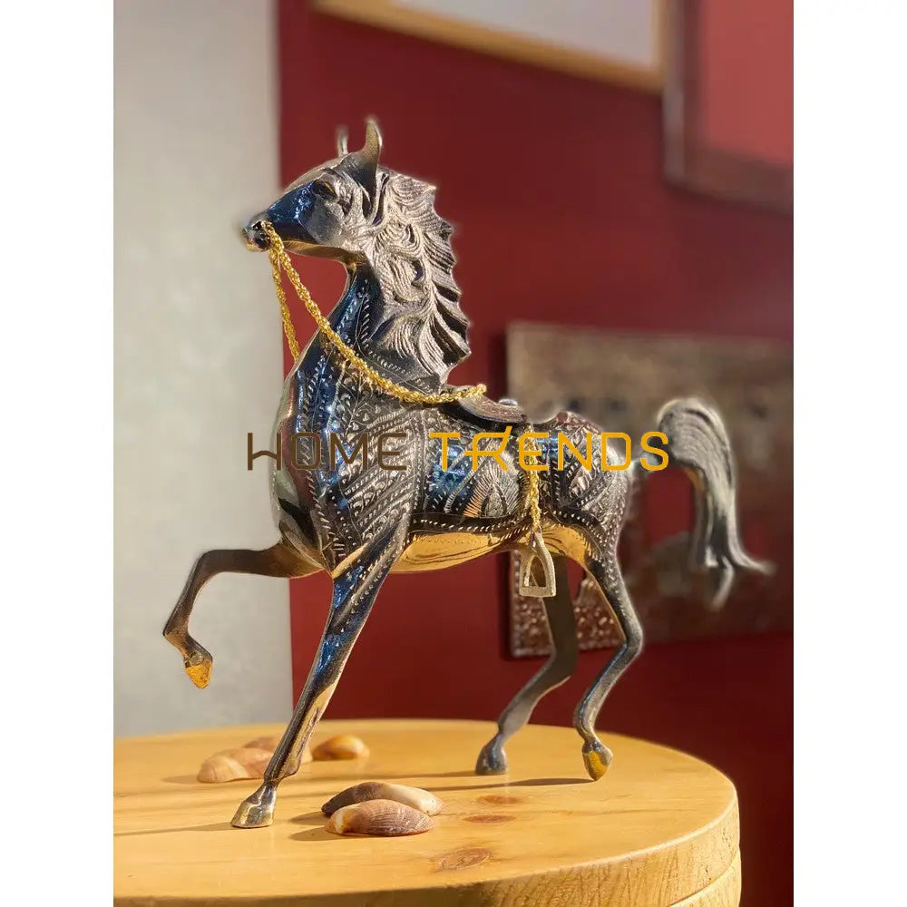 Handcrafted Gold Jhara Large Brass Dancing Horse Sculptures & Monuments